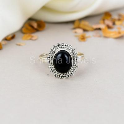 Black Onyx Gemstone 925 Sterling Silver Oval Shape Handmade Jewelry Ring For Women