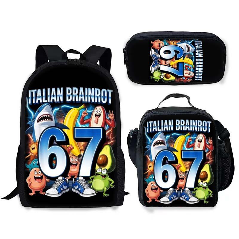 Fashion Trend New Stem 67 Six Seven Printed Schoolbag Meal Bag Pencil Bag Three-Piece Set, Cool Student Schoolbag