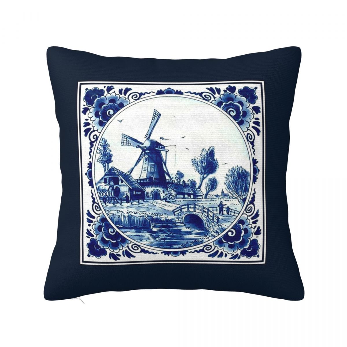 DUTCH BLUE DELFT Vintage Windmill And Bridge Print Square Pillowcase Pillow Cover Cushion Throw Pillow for Home Living Room 30x30 cm 12x12 in