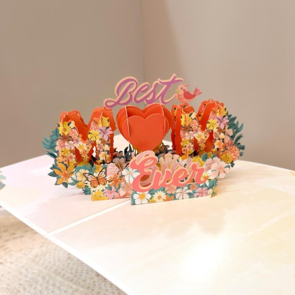 Creative Pop Up Mothers Day Cards Floral Bouquet Best Wishes 3D Greeting Cards Handmade Gift Wishes Card Mothers Day Gift
