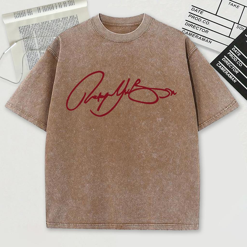 Röda Konstbokstäver Tryckta Tvättade Herr T-shirts Sport Casual T-shirt Sommar Sport Trendiga Kläder Bomull Oversize Unisex Topp