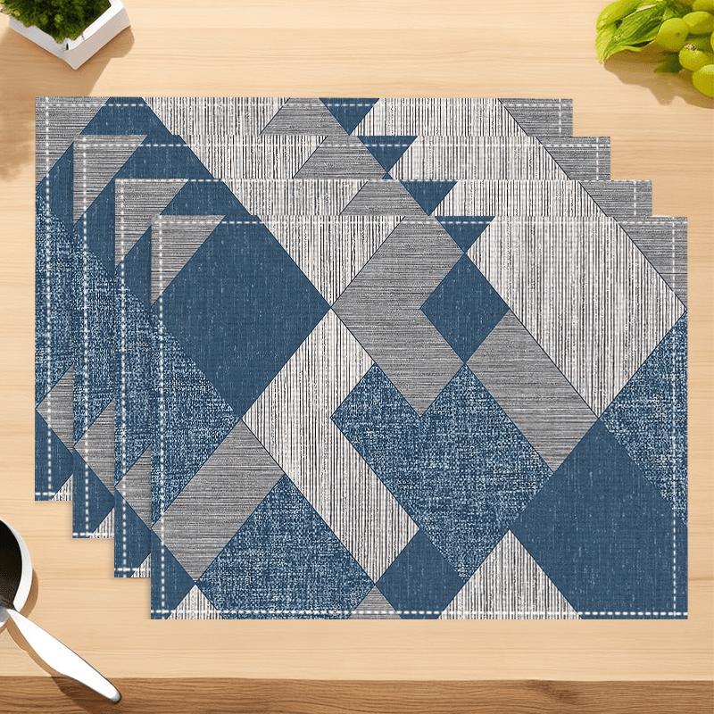 4PCs, Retro Geometric Diamond Pattern Placemats, Festive Washable Table Mats, Linen Material - for Dining, Kitchen,