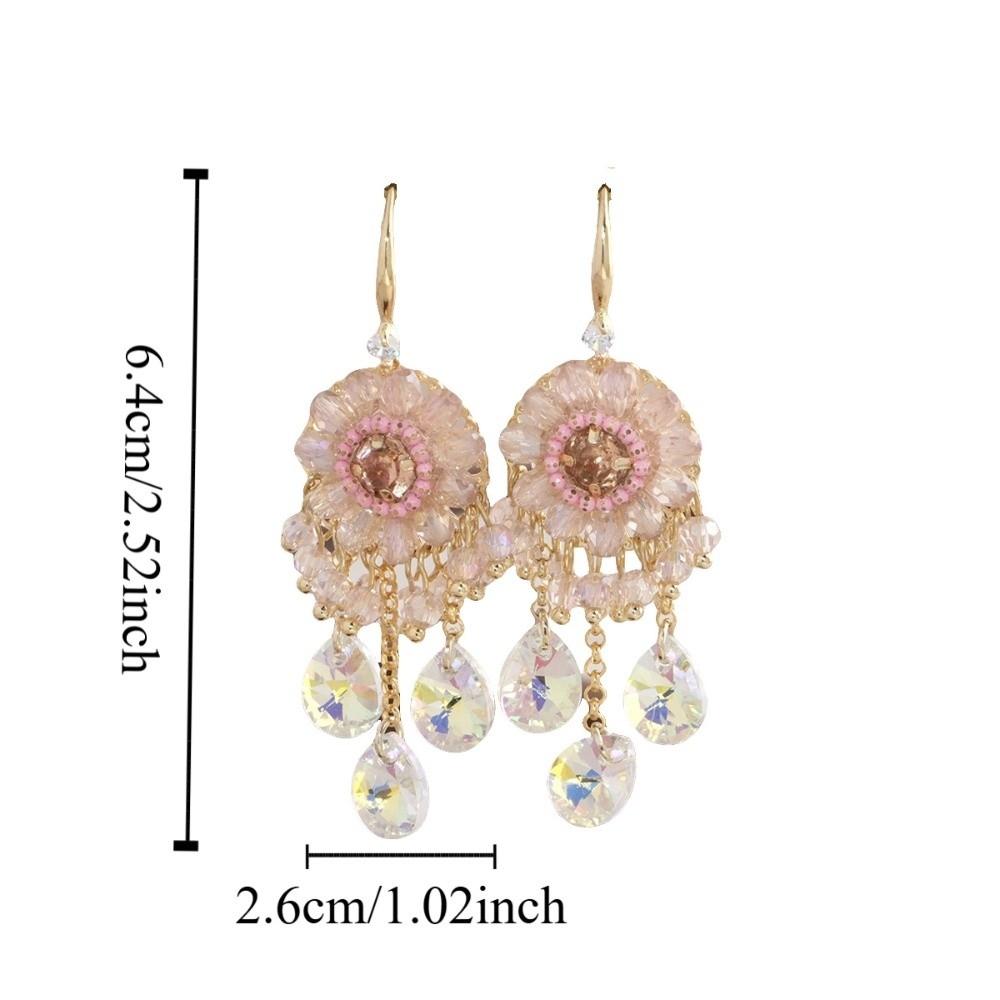 Flower Rhinestone Drop Earrings Pendant Vintage Long Earrings Trendy Crystal Stud Earrings  Party