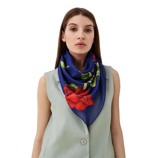 Women Fashion Long Soft Wrap Shawl Rose Flower Printed Sheer Chiffon Scarf