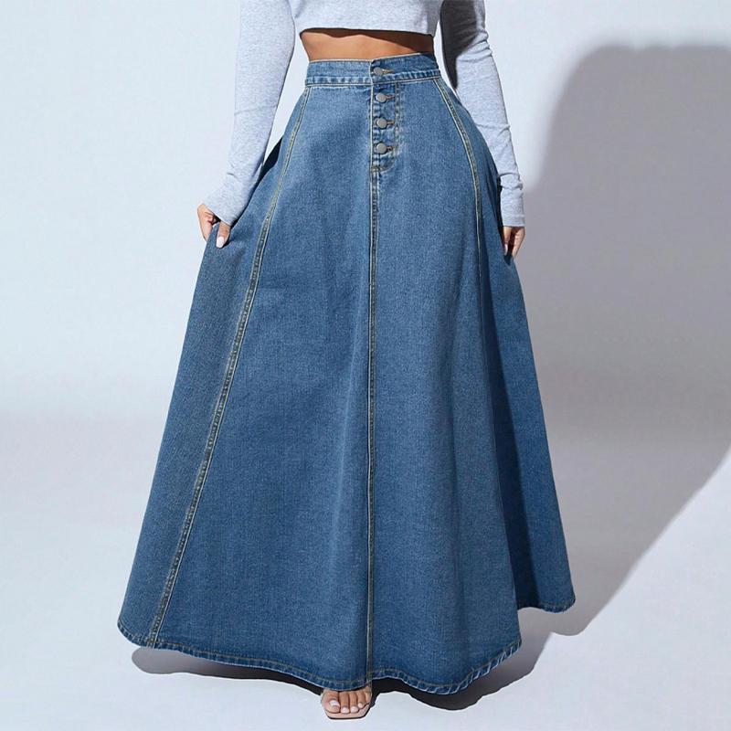 Europäischer und amerikanischer Retro-Einreiher-Jeansrock in A-Linie für Damen