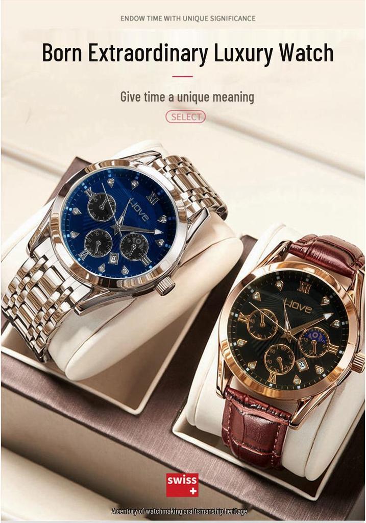 WOVE Trendy Men's Quartz Multifunctional Luminous Steel Band Wristwatch