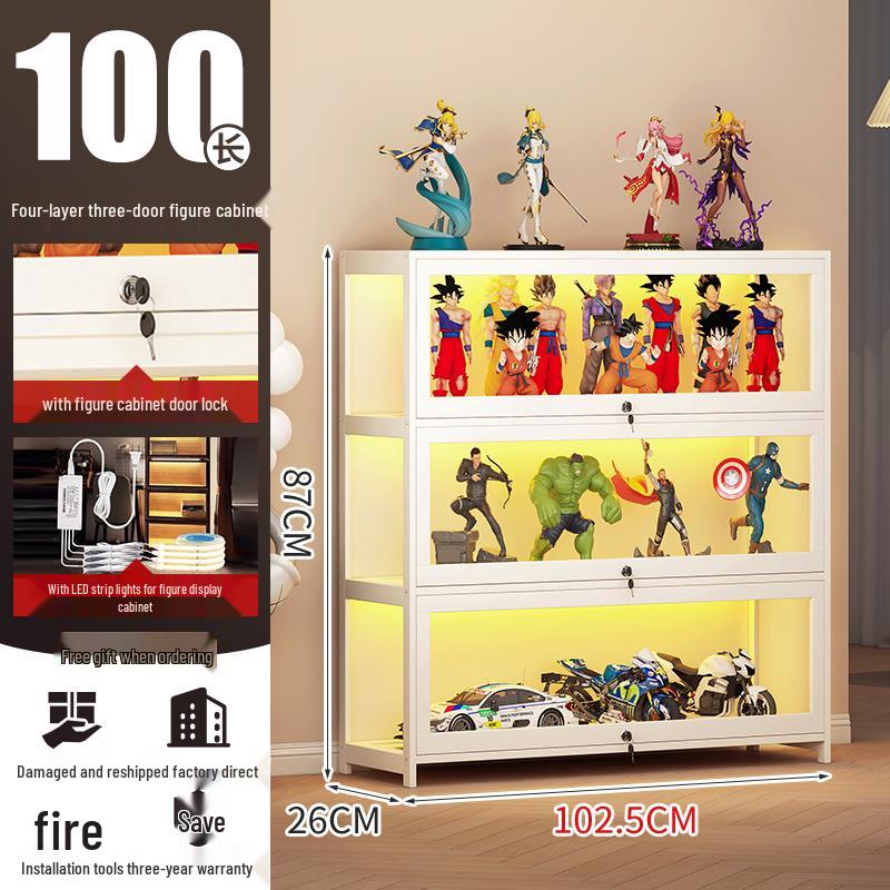 Acrylic Lockable Display Case with LED Lights for Figurines and Models, Dustproof Transparent Stand