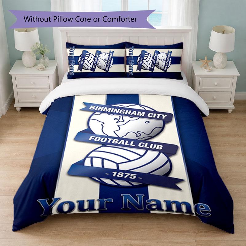 BIRMINGHAM CITY Football Custom Name Text Bedding Set 1 Duvet Cover+2 Pillowcases Soccer Logo Personalized Gift For Special Occasion Bedroom Decor