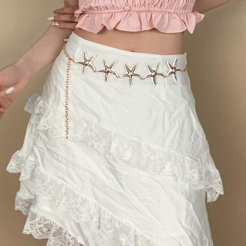 Bohemian Starfishes Waist Chain With Mixed Materials For Beach Vacation Outfits Summer Resort Accessory Stylish Adjustable Hip Belt