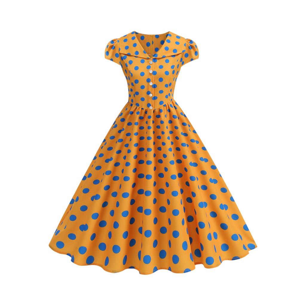 Damen Mode Gepunktetes Kurzarmkleid