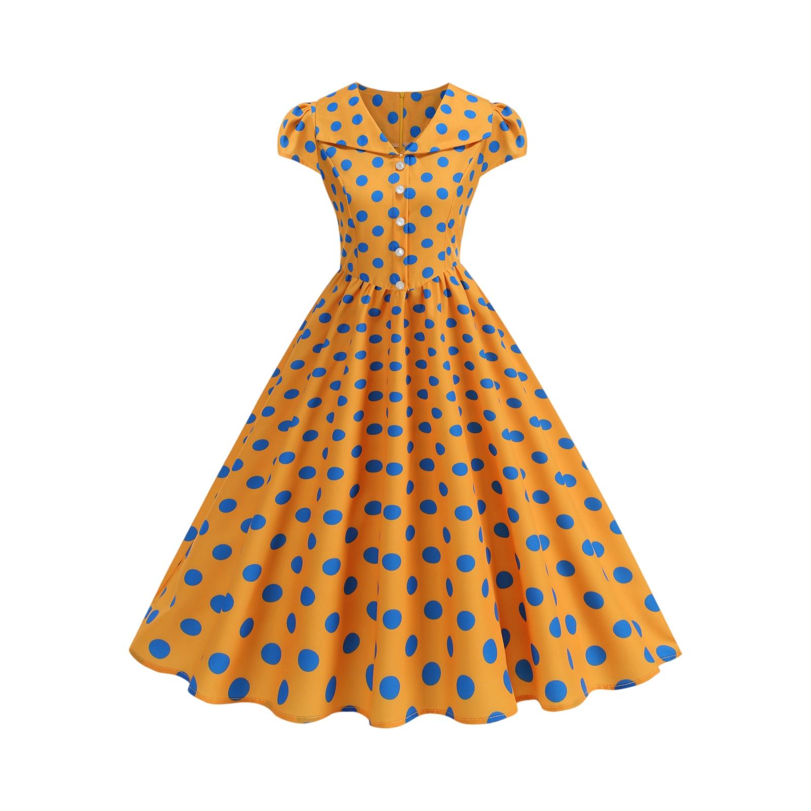 

Жіноча модна сукня в горошок з коротким рукавом XL жовтий