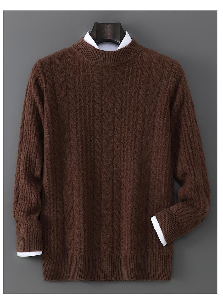 Men’s Pure Wool Thick Half-High Collar Pullover Sweater - Casual Autumn/Winter Knit