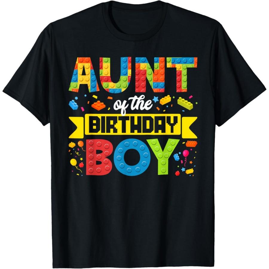Aunt Of The Birthday Boy Master Builder Kids Building Blocks T-Shirt S