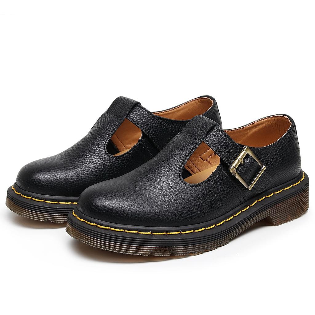 Neue Mary Jane Schuhe mit T-Riemen aus echtem Leder, niedrig geschnittene kleine Lederschuhe für Damen mit Litschi-Muster, erste Schicht, Studenten-Freizeitschuhe