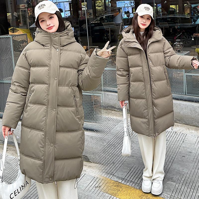 Russia thickened winter long knee cotton clothes women's Korean version thickened hooded simple bread clothes winter coat