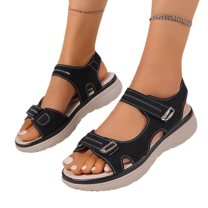 New Large Size Casual Sandals Women's Sports Style Velcro One-character Comfortable Fish Mouth Sandals