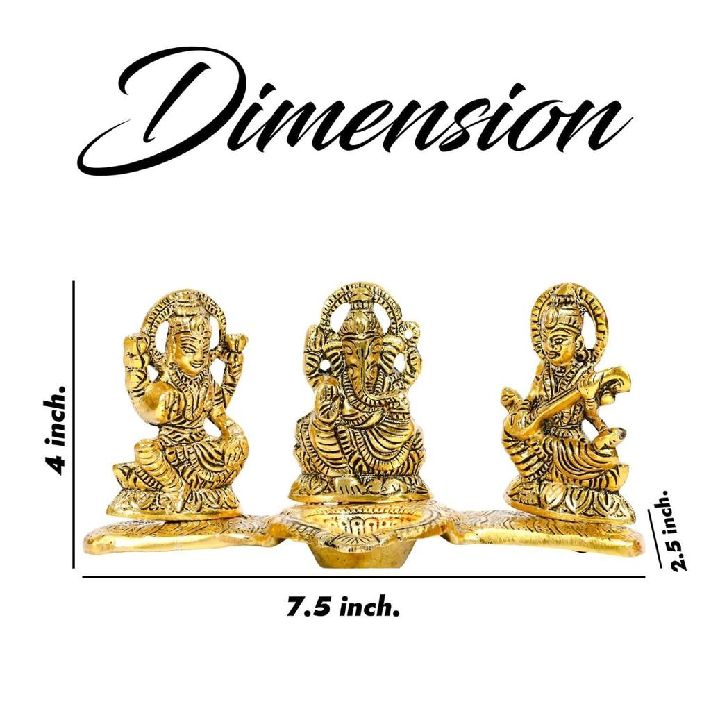 God Idols for Pooja | Metal Antique Ganesh laxmi Saraswati Sculpture Murti for Home Decor | Decorative Platter with Diya Ganpati