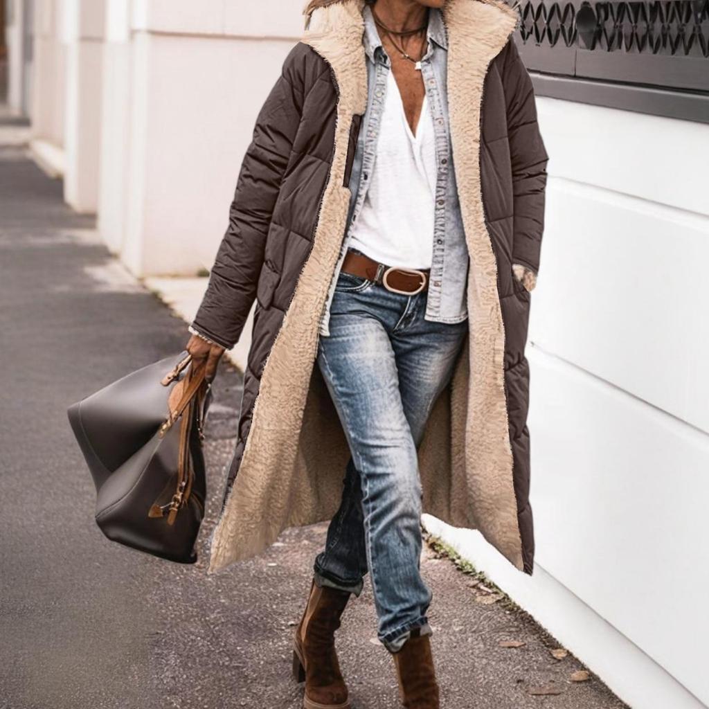 Women's Fashion Casual Warm Solid Color Hooded Cotton Jacket Long Sleeve Double-sided Slim Fit Temperament Cardigan Top Jacket