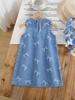 Single-piece Girls' Everyday Casual Summer Dress with Bow Print, Round Neck, Ruffled Trim, Cute and Versatile Sleeveless Denim Dress.