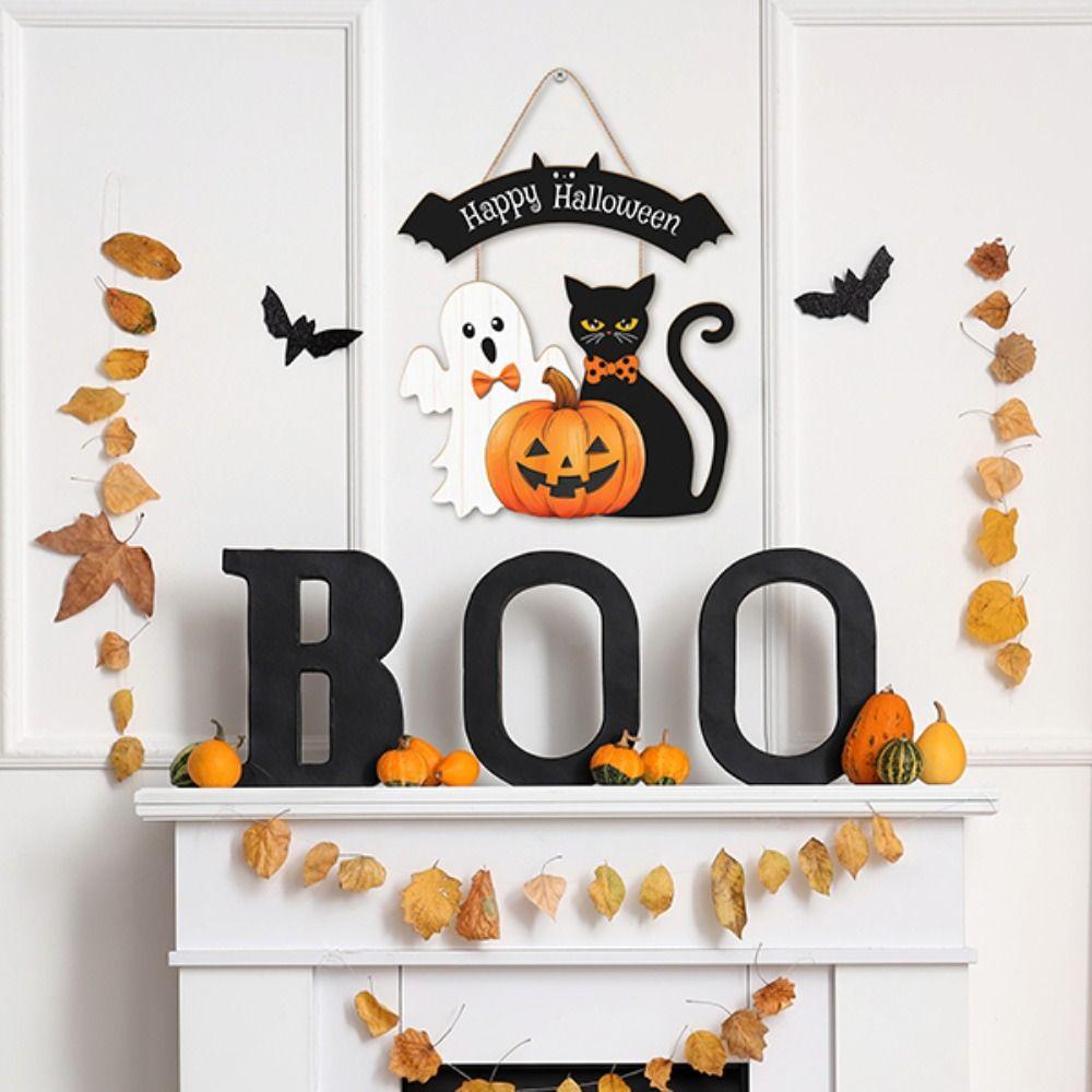 Creative Happy Halloween Door Hanging Pendant Pumpkin Wooden Courtyard Ornament DIY Door Wreaths Home Decoration