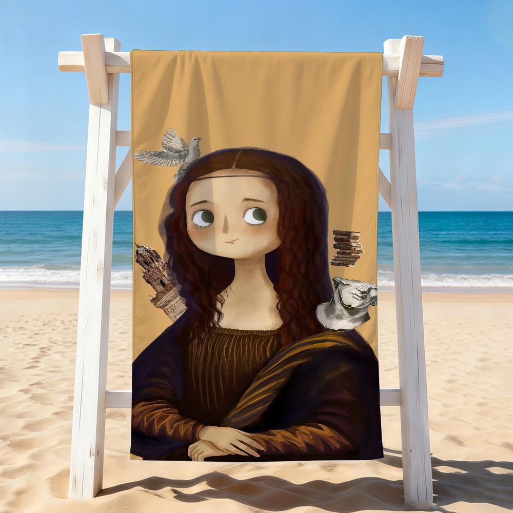 Oil painting  L-Leonardo D-Da Vinci M-Mona Lisa Towel Drying Bath Towel Applicable To Light Swimming Camping Yoga Beach Out