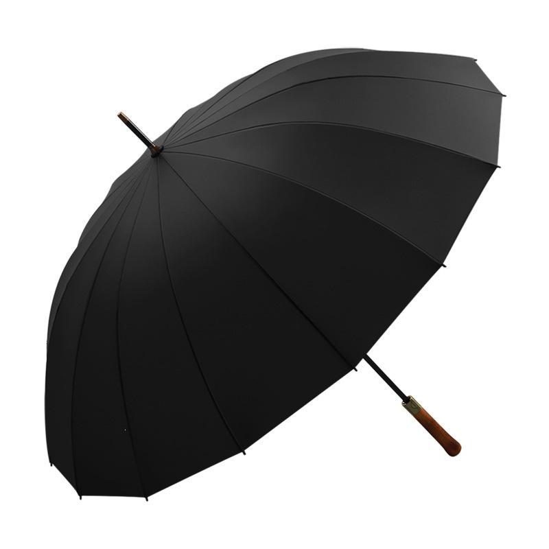 Umbrella 16-bone straight wooden handle retro men's business semi-automatic umbrella reinforced and enlarged double wind-resistant long-handled
