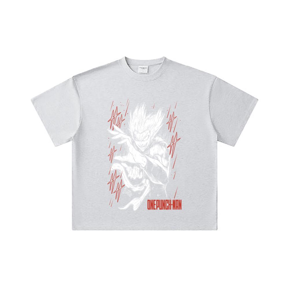 260 GSM Double Yarn 32 Count 100% Cotton One Punch Man V4 Garou Print Unisex Heavy Cotton T Shirt