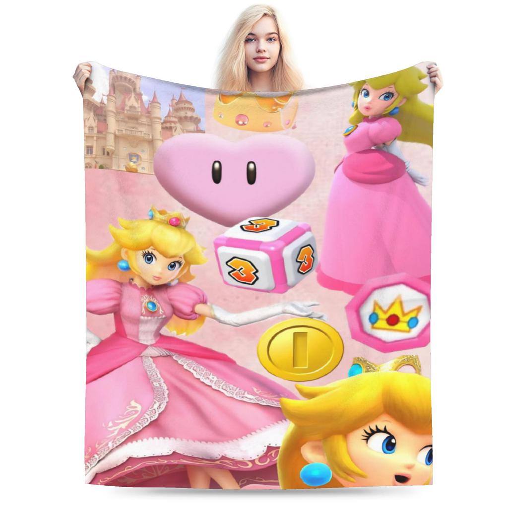 Princess Peach Star Fleece Throw Blanket Super Marioo Blanket for Home Office Super Warm Bed Rug