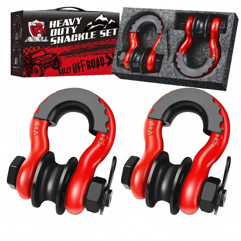 2pcs 3/4" D-Ring Shackle U-Hook Loop Shackles with Screw Pin Isolators Washers for Jeep Off Road Vehicle Recovery