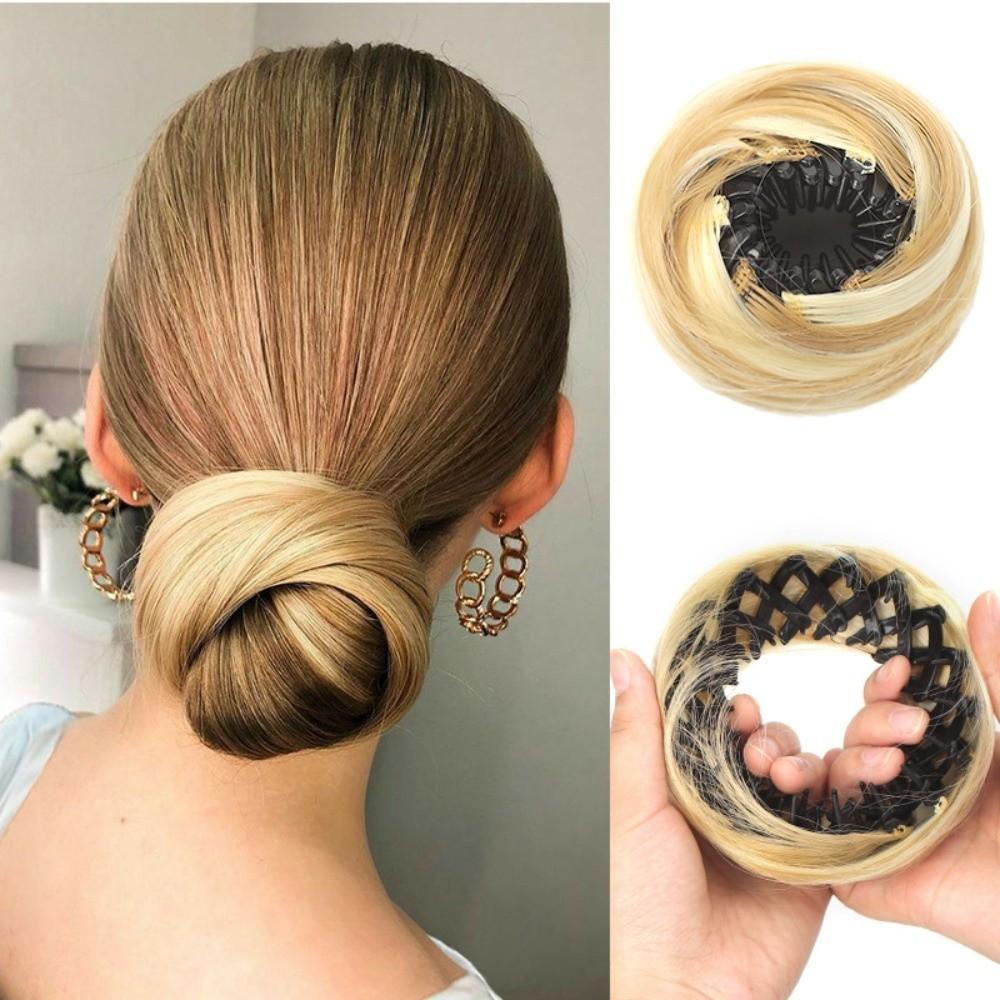 Synthetic Hair Clip in Hair Bun Straight Texture Messy Hair Bun Extensions Circle Elastic Clips Mini Bird's Nest Shaped Bun