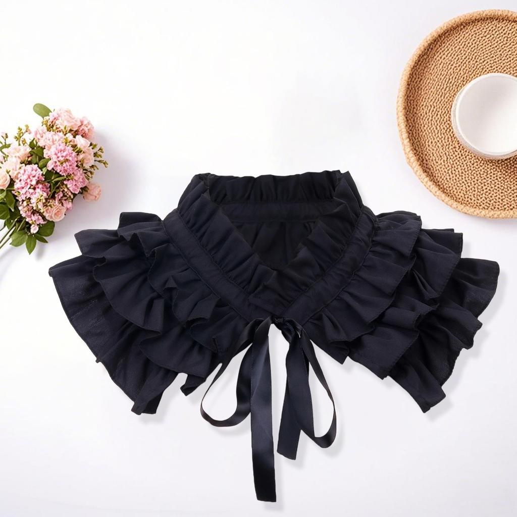 Elegantes Damen-Spitzen-Stickerei-Falschkragen Abnehmbar Einfarbig zum Binden vorne Gerüschter Stehkragen mit Rüschenbesatz