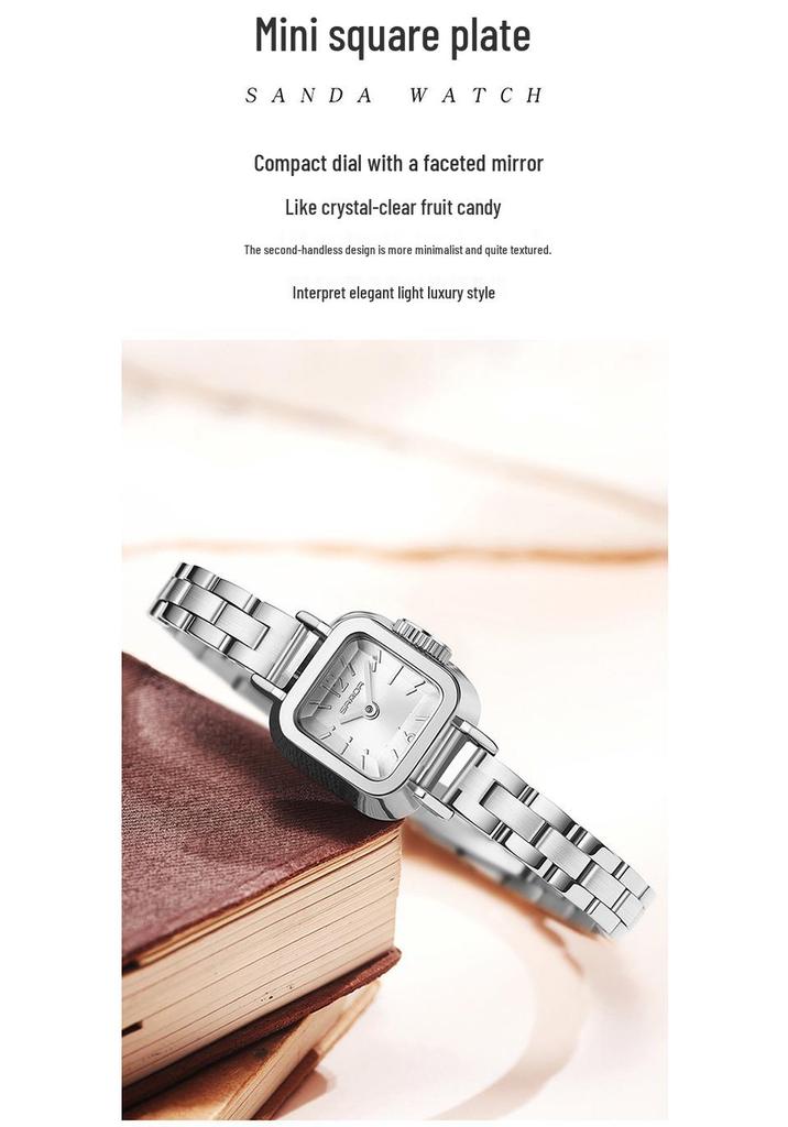 Sanda Women's Light Luxury Square Quartz Watch: Fashionable, Waterproof, Simple Leather Strap.