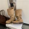 Eilyken Zimowy punkowy design klamra paska kozaki do kolan damskie modne okrągły nosek kwadratowe obcasy buty nowoczesne botki