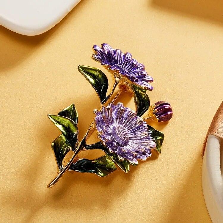 Cute Romantic Colorful Flower Metal Brooches For Women Alloy Crysal Plant Brooche Party Birthday Zircon.