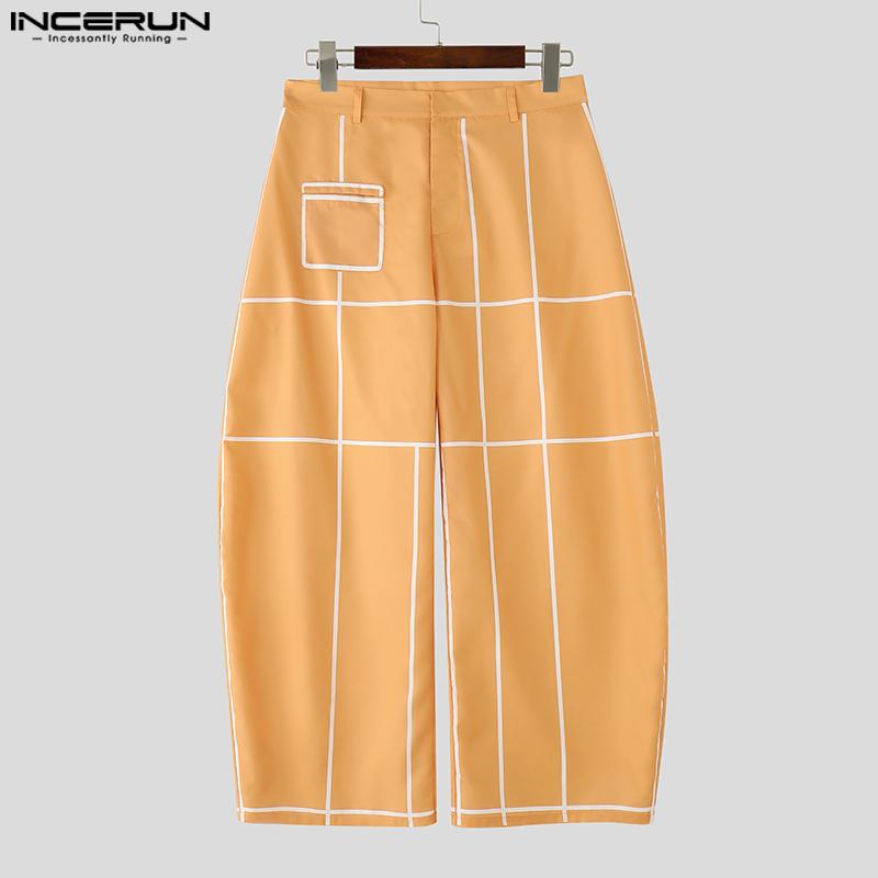 INCERUN Ανδρικό Υπερμεγέθης Παντελόνι με Φερμουάρ στη Μέση, Πλαϊνές Τσέπες, Καρό, Καθημερινό, Φαρδύ, Μακρύ Παντελόνι