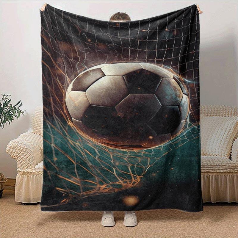 1pc Football Printing Lightweight Flannel Blanket, Comfortable and Warm Blanket, for Camping Sofa Bed and Couch Office, Suitable for Gift Bla