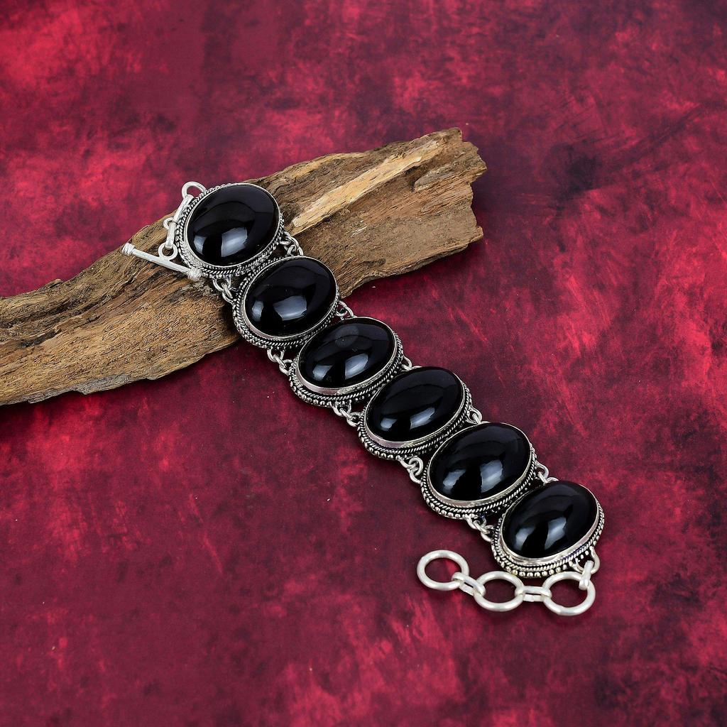 Black Onyx Bracelet, 925 Solid Sterling Silver Gemstone Jewelry, Handmade Bracelet For Mother Day