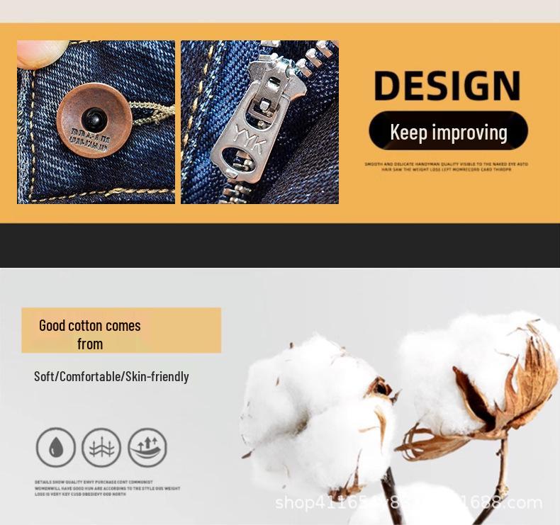 Pánské elastické ležérní džíny s výšivkou, podšívka z fleecu, volný rovný střih, trend 2025