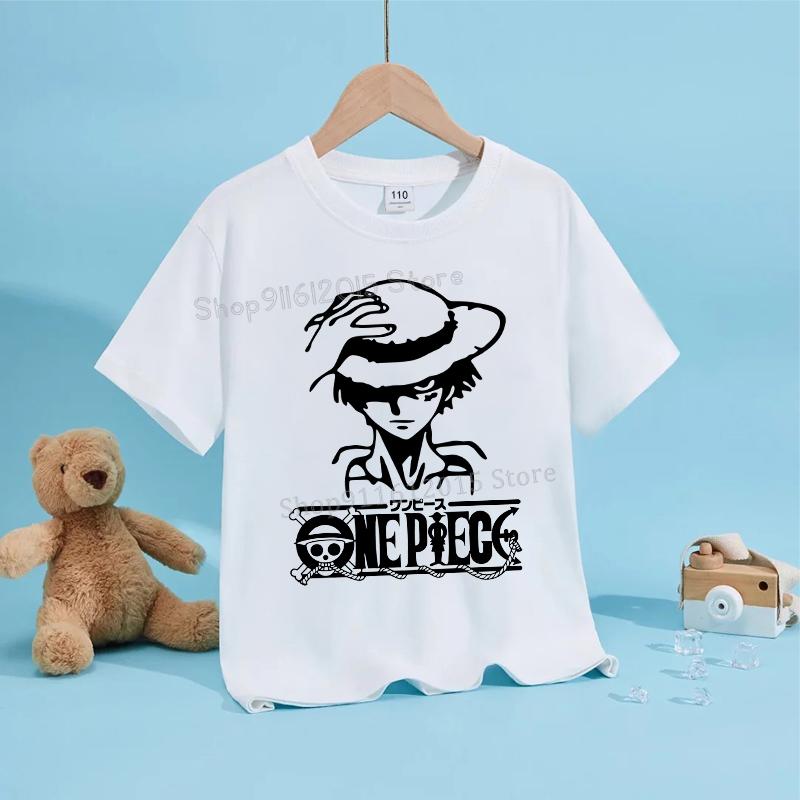 Anime Luffy Zoro Boy T Shirt One Piece Short Sleeve White Tops Summer Children Clothes Toddler Cotton Tee Shirts Baby Clothing