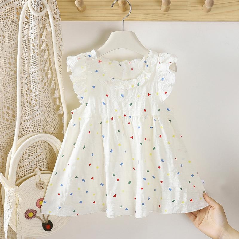 Baby Mädchen buntes Blumenmuster Kleid ärmellos Rüschenkragen Kleinkind Sommer lässig A-Linie Baumwollkleid für Kinder Kleidung