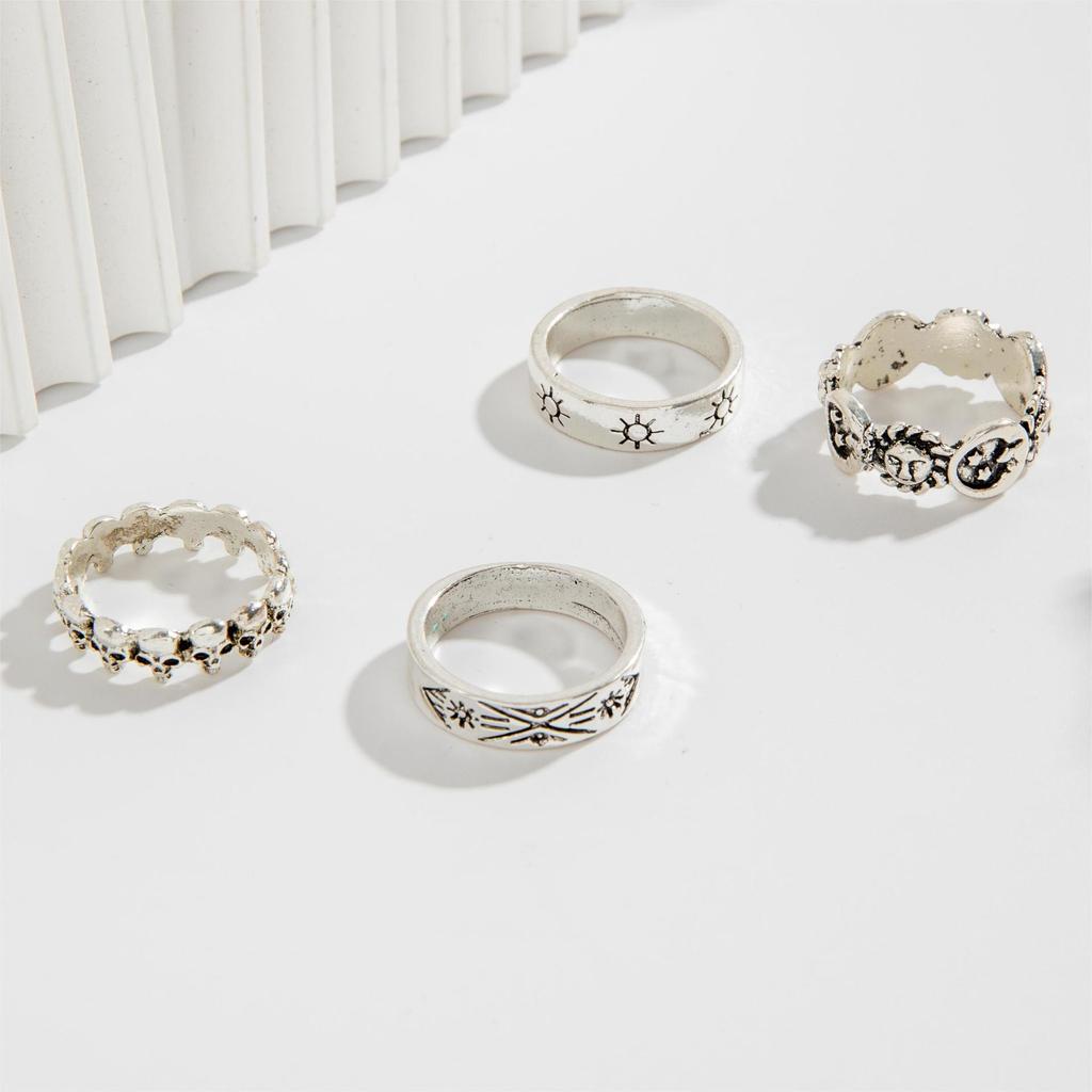 European and American Bohemian Starfish Scallop Ring Beach Style Coconut Tree Butterfly Carved Vintage Ring Set