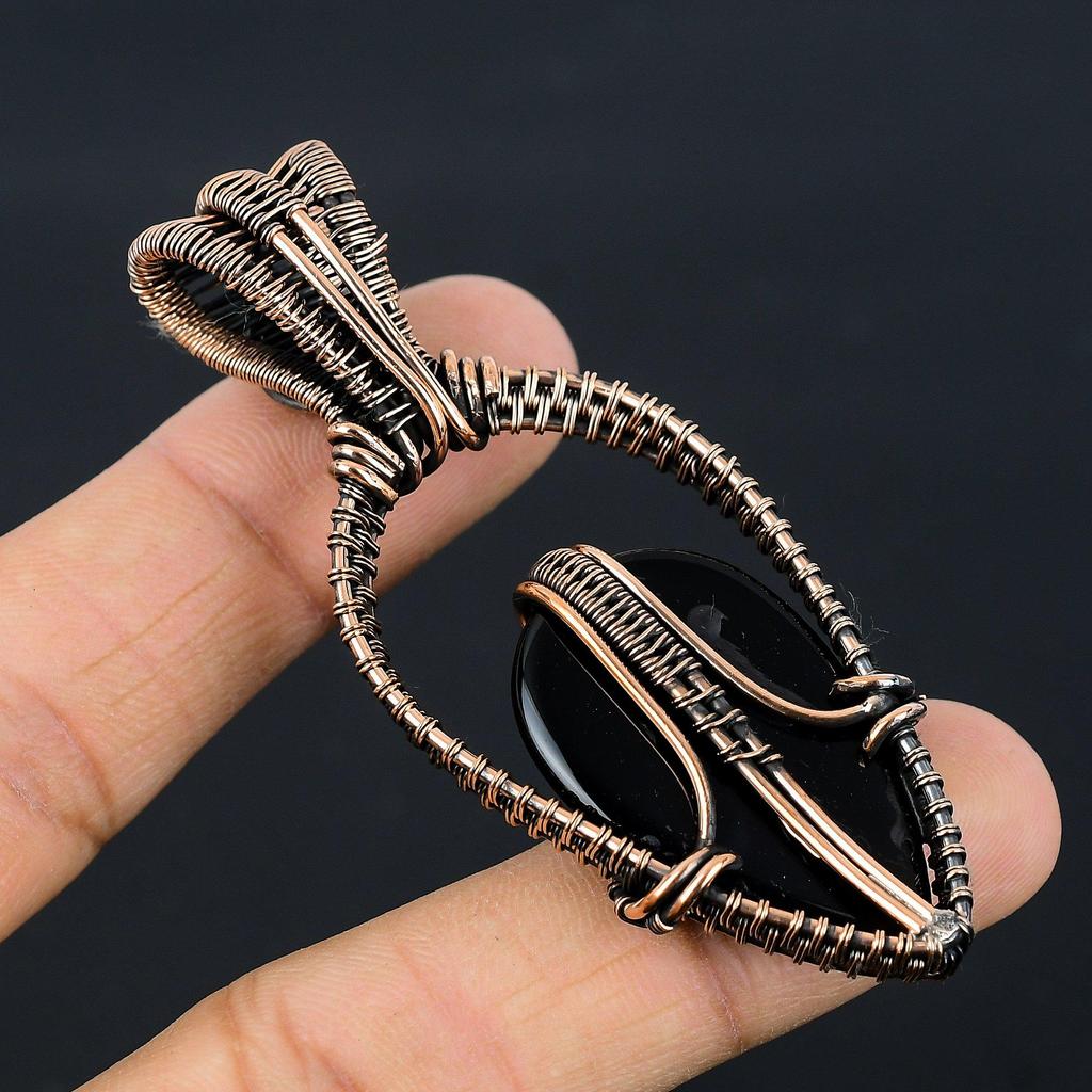 Black onyx Pendant, 999 Copper Wire Wrapped Gemstone Jewelry, Handmade Pendant, For Mother Day