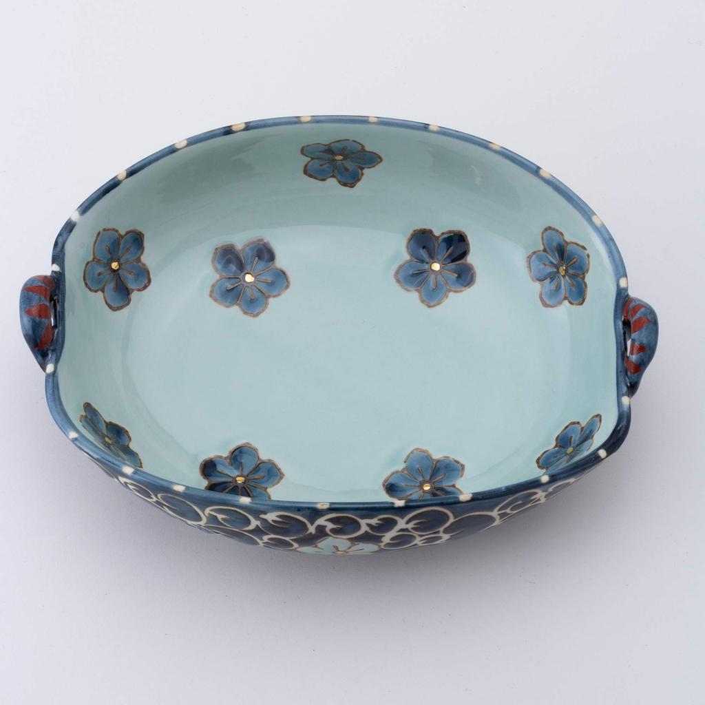 Nishikai Keramik Hasami Ware Süßschale, Arabesken- und Glockenblumenmuster, Durchmesser 19,5 cm (Geschenkverpackung) 55548