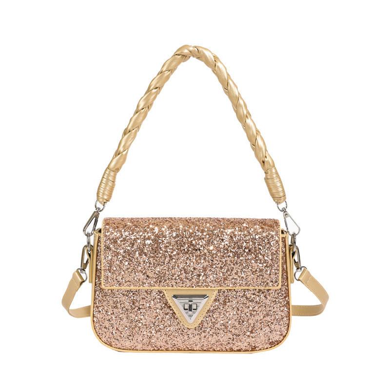 IELGY woven flower handbag, versatile foreign style shoulder crossbody flash sequined small square bag