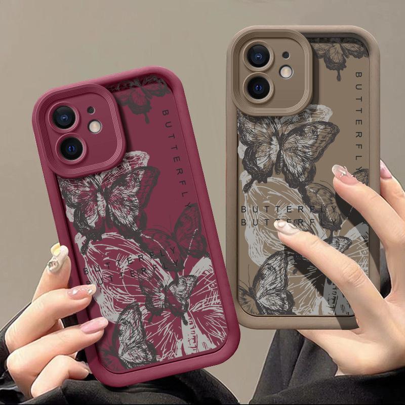 Candy Color Ink Butterfly Shell For Iphone 16 Pro 15 14 Pro Max 13 12 11 Pro Max Xr Xs X 7 8 Shockproof Tpu Soft Slim Case Cover