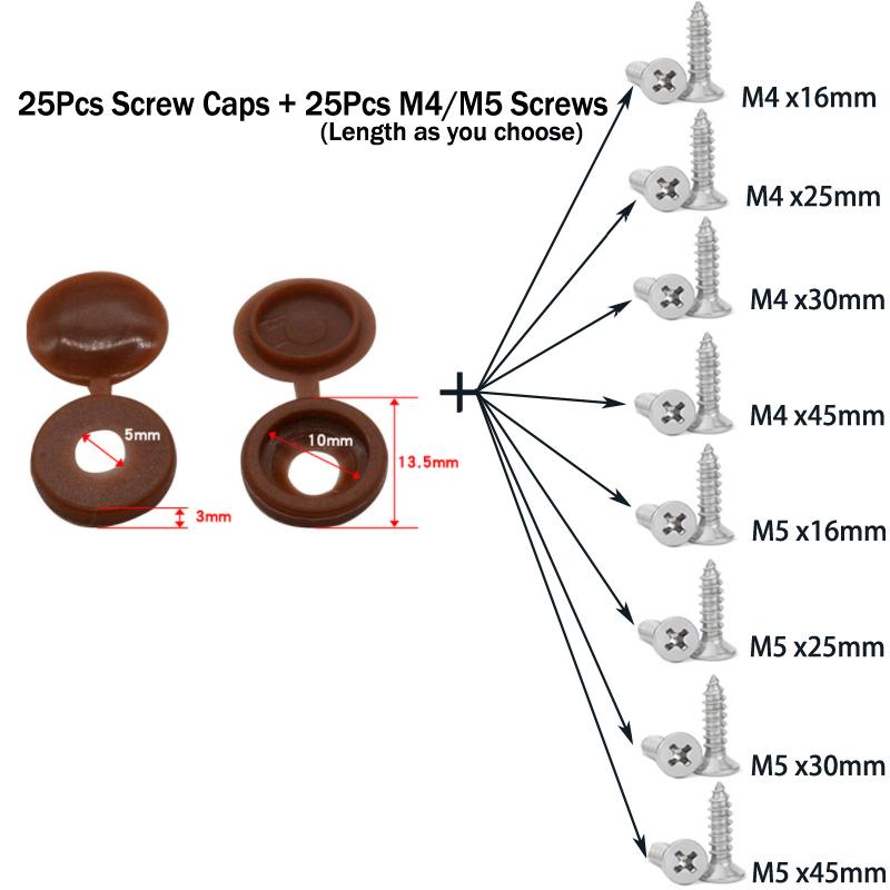 50 buc Capace cu șuruburi Capace cu balamale pentru șuruburi cu șuruburi din oțel inoxidabil 304 pentru mobilă auto Piulițe decorative șuruburi de acoperire Hardware