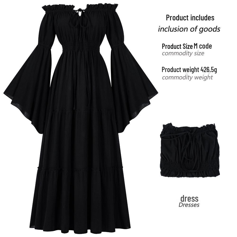 

Платье в стиле Ренессанс с открытыми плечами, оборками, длинными рукавами и длиной до пола XXL