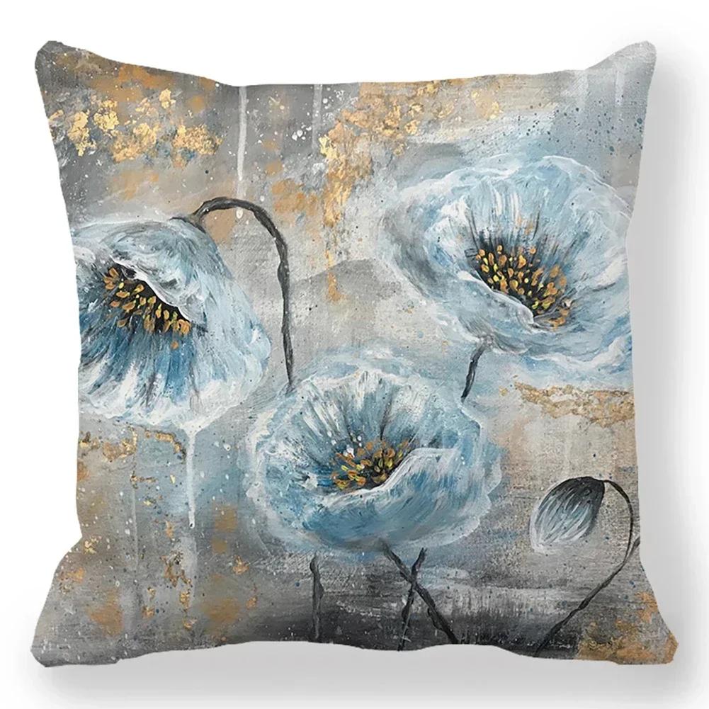 Flower Printing Throw Pillow Covers Vintage Oil Painting Birds Floral Square Cushion Cover Pillowcases for Sofa Home Decor 45cm