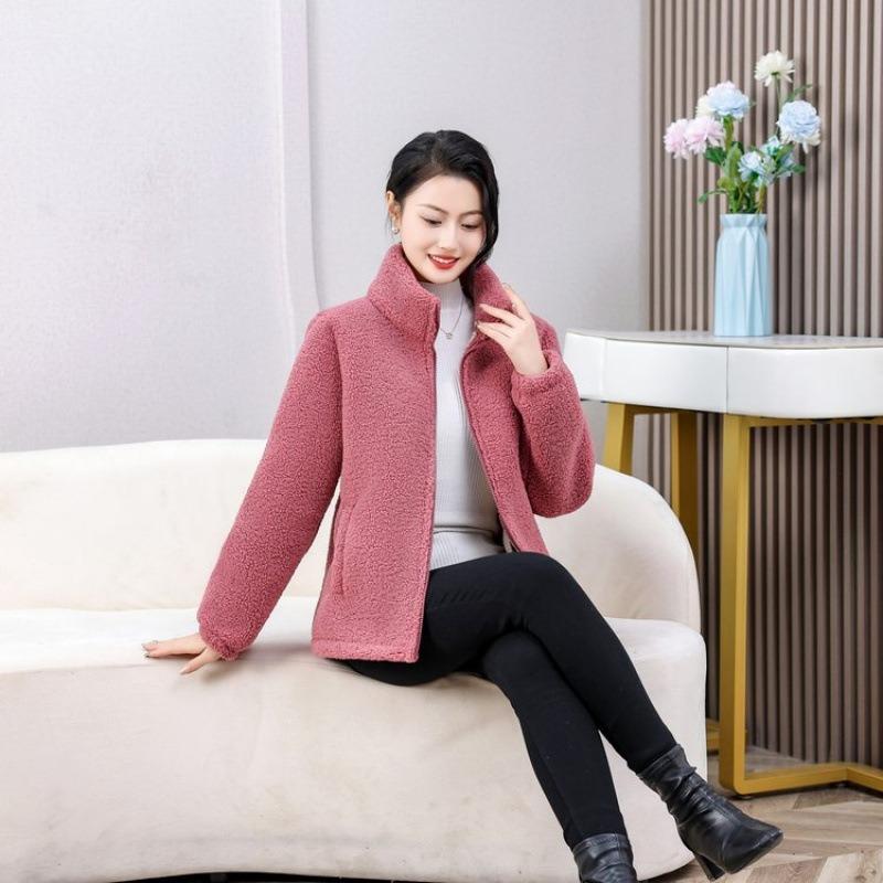 Fleece thickened cotton-padded clothes granular lamb warm winter new loose large size top coat women