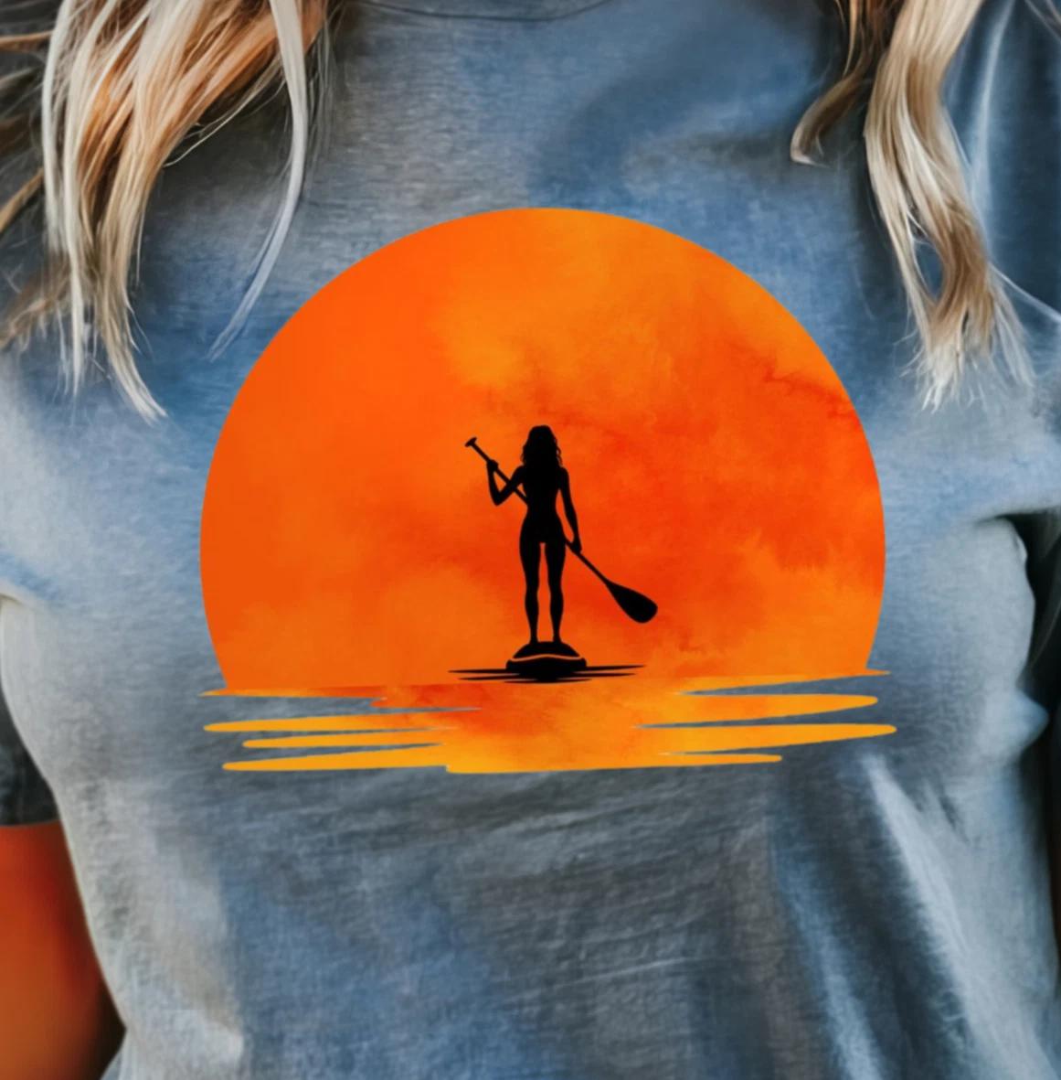 Sunset Paddleboarder T-shirt | Orange Sunset Stand Up Paddle Shirt, SUP Tee XL